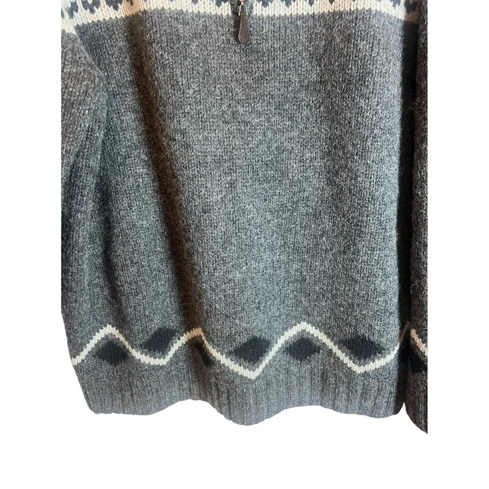 LL Bean Mens XL Shetland Wool‎ Quarter Zip Fair Isle Sweater Gray Nordic